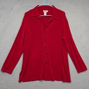 Cold Water Creek Top Womens M Red Long Sleeve Button Up Slub Cozy Stretch Tunic‎